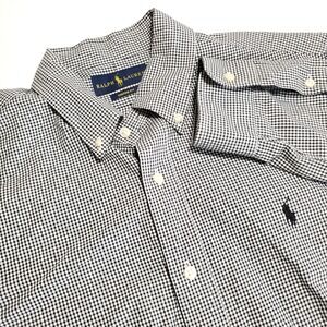 Polo Ralph Lauren Mens Large Long Sleeve Gingham Check Button Shirt Black White